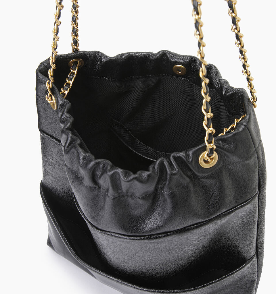 Black leather bag with gold chain - null - Black | Sisley K image number 4